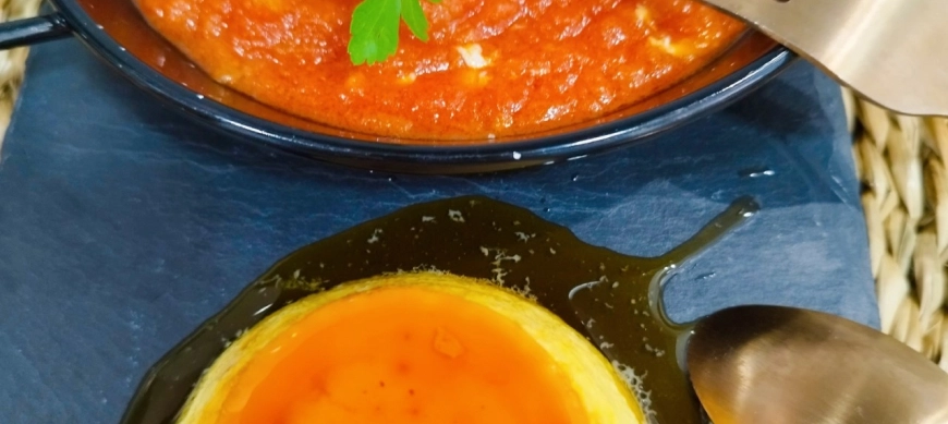 BACALAO CON TOMATE Y FLANES