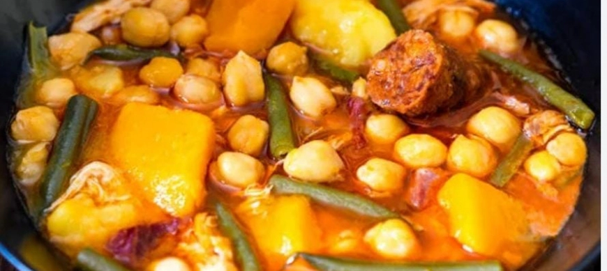 GUISO DE GARBANZOS CON CALABAZA Y JUDIAS VERDES