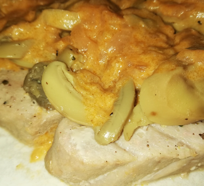 Filete de atún con champiñones en salsa de lambrusco con Thermomix