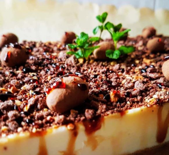Tarta de queso con cobertura ''huerto urbano''
